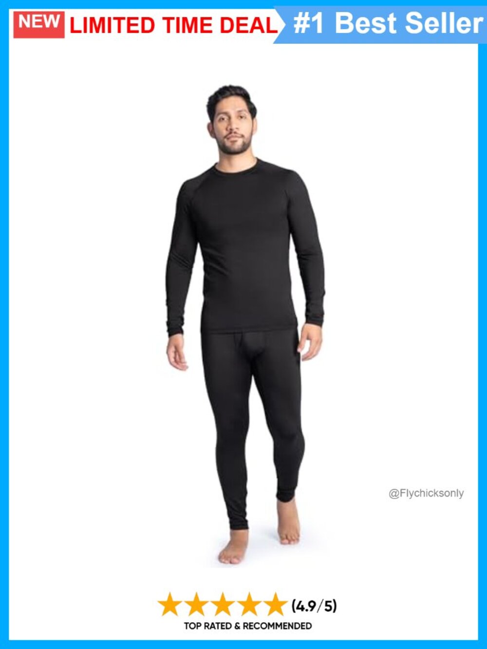 Performance Stretch Fleece Lined Base Layer Set Thermal Top & Bottom